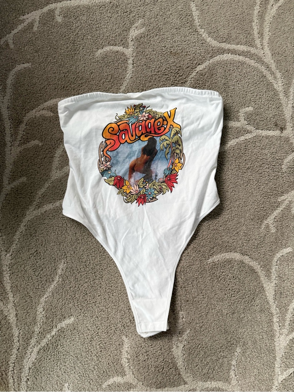 Savage X Fenty White Graphic Strapless Bodysuit